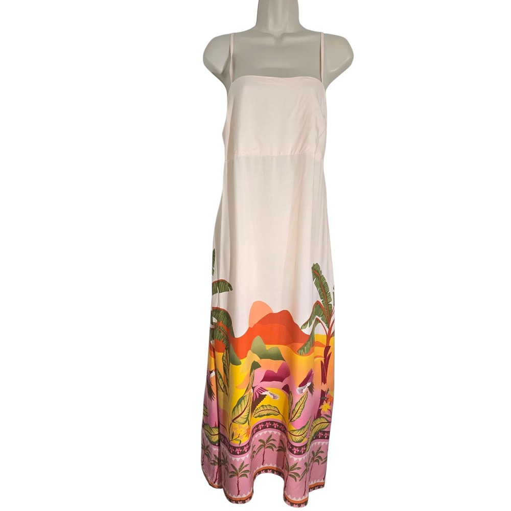 Paper Heart Sydney Australia Tropical Toucan Print Maxi Dress Pink Yellow L